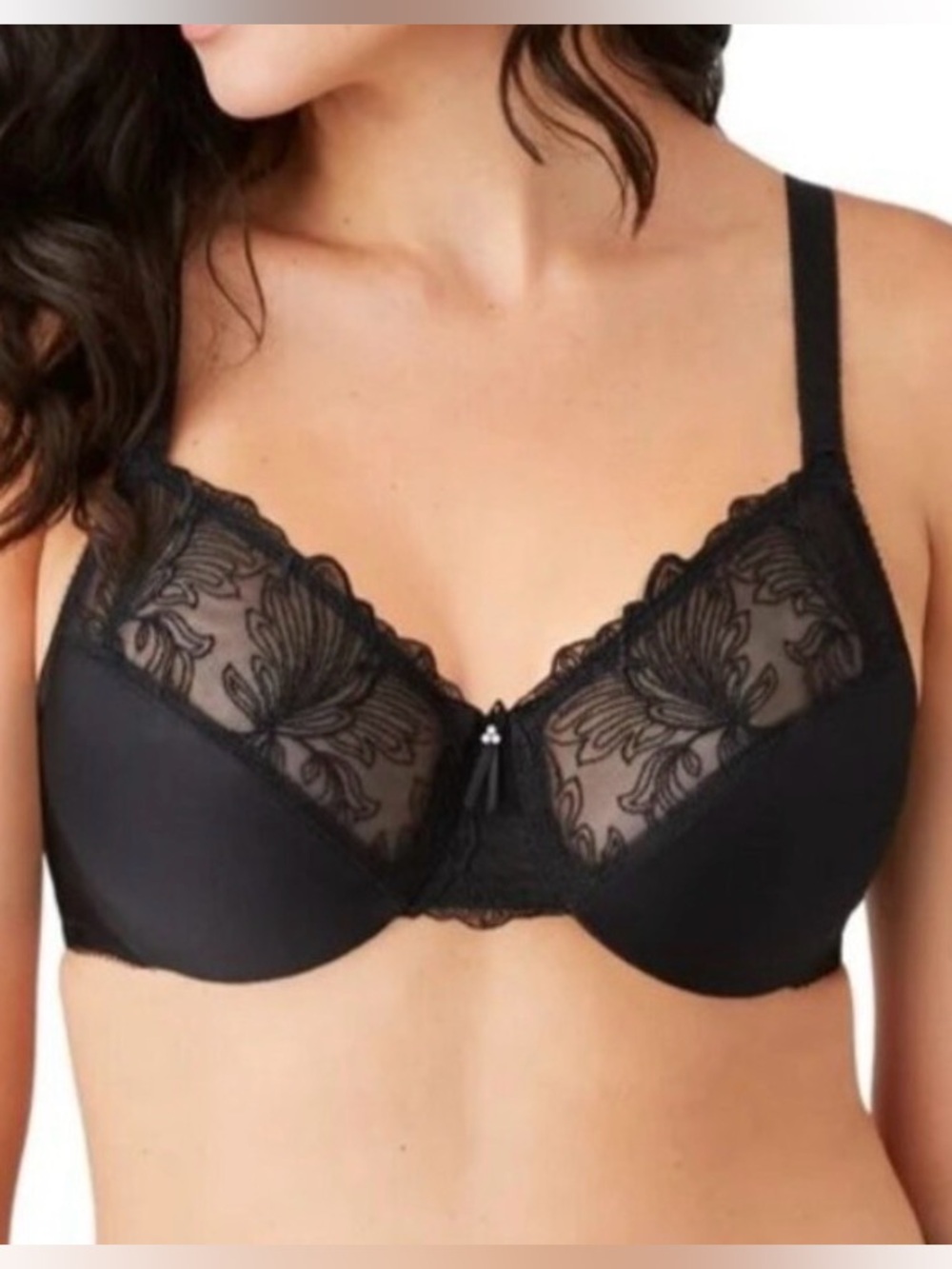 Wacoal 857361 Slim Silhouette Minimizer Bra Lace Unlined Underwire 42DD Black